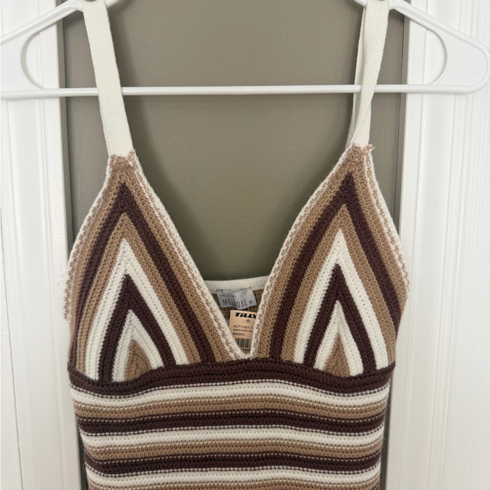 Tilly's Striped Crochet Tank Top - Brown & Cream